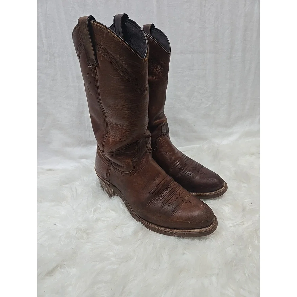 ABILENE BOOTS Brown Leather Boots Men's Size 8 D Vibram Resist Oil No Mark Soles